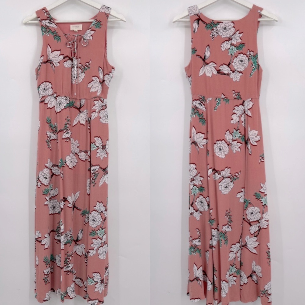 Everly Pink Floral Maxi Dress Front Slit Sleeveless Boho Maxi Dress Size Small